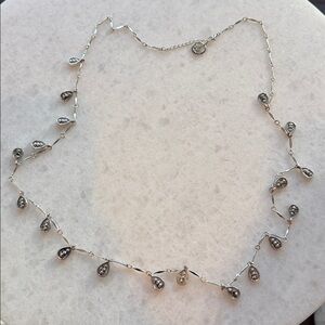 Vintage Crown Trifari Silver Tone Filigree Tear Drop Necklace